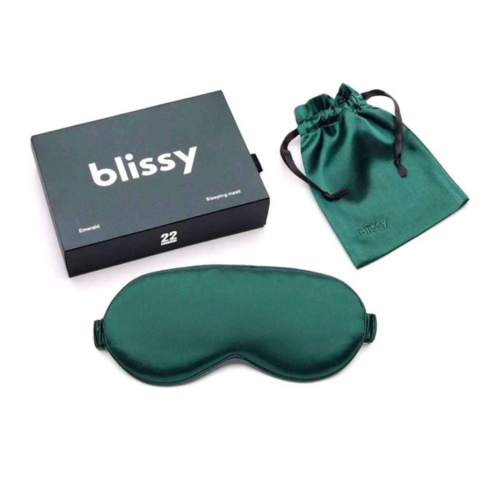 Blissy Silk Sleep Mask 100% Mulberry Emerald Green